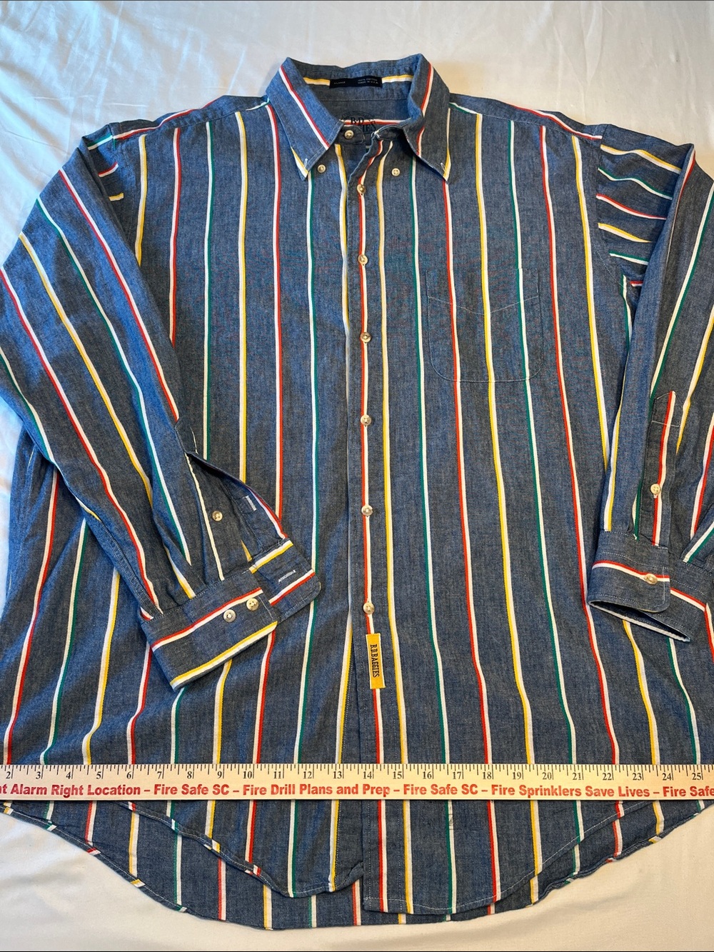 Vintage B.D. Baggies Mens XL USA Made Multicolor Stripe Button Down Shirt Cotton